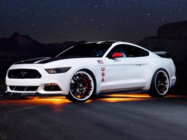 Ford Mustang Apolo Edition front three quarters at night