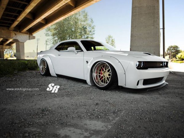 Liberty Walk kit for Dodge Challenger SRT Hellcat front angle three quarters view