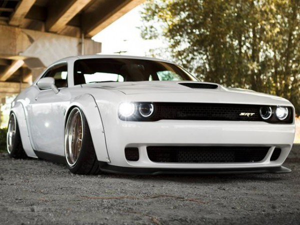 Liberty Walk kit for Dodge Challenger SRT Hellcat front three quarters