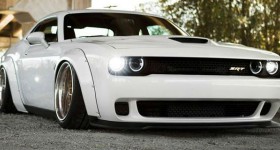 Liberty Walk kit for Dodge Challenger SRT Hellcat front three quarters - cl