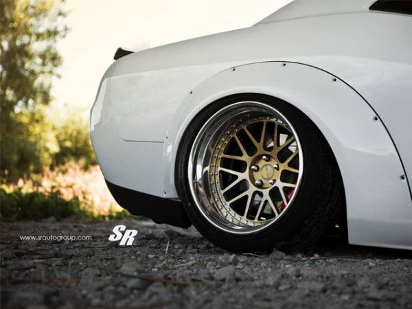 Liberty Walk kit for Dodge Challenger SRT Hellcat rear wheel close up