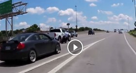 MOTORCYCLE CRASHES INTO TRUCK ON HIGHWAY