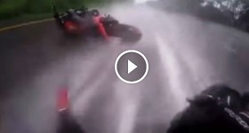 Motorcyclist Doesn't Panic After A Dangerous Crash & Saves His Girlfriend From Oncoming Traffic!
