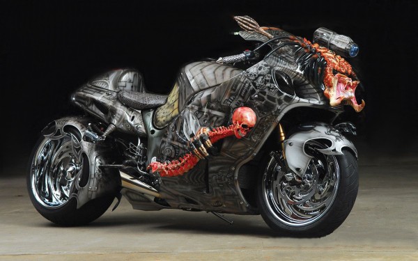 Custom Suzuki Hayabusa The Predator Bike front right side three quarters