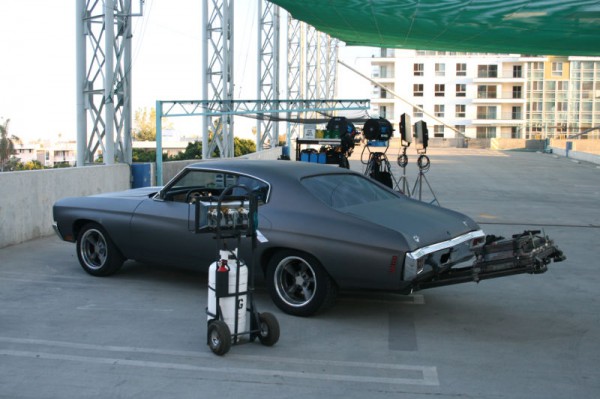 Dom Toretto's 1970 Primer Chevrolet Chevelle SS rear left side three quarters view
