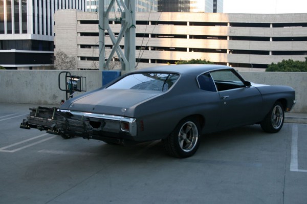 Dom Toretto's 1970 Primer Chevrolet Chevelle SS rear right side three quarters view