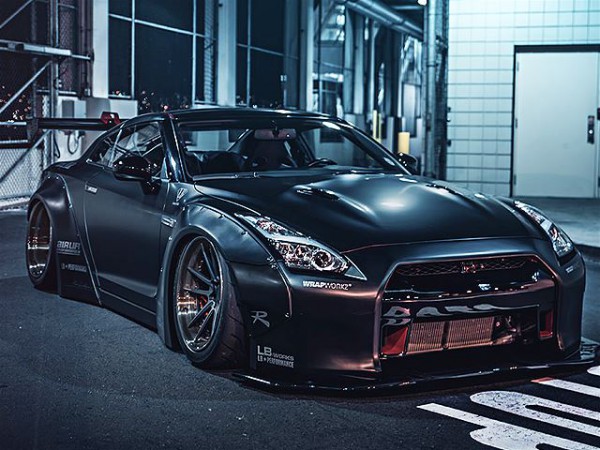 Nissan GTR R35 With Liberty Walk Body Kit front three quarters