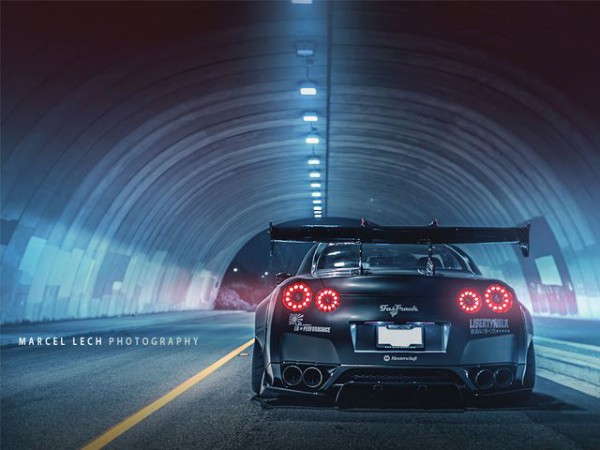 Nissan GTR R35 With Liberty Walk Body Kit rear end view