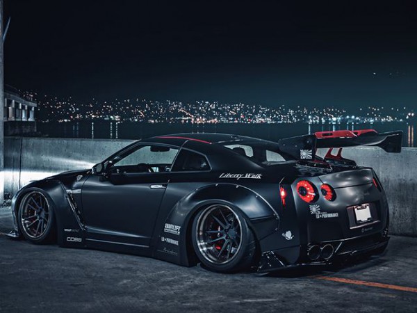 Nissan GTR R35 With Liberty Walk Body Kit rear side three quarters