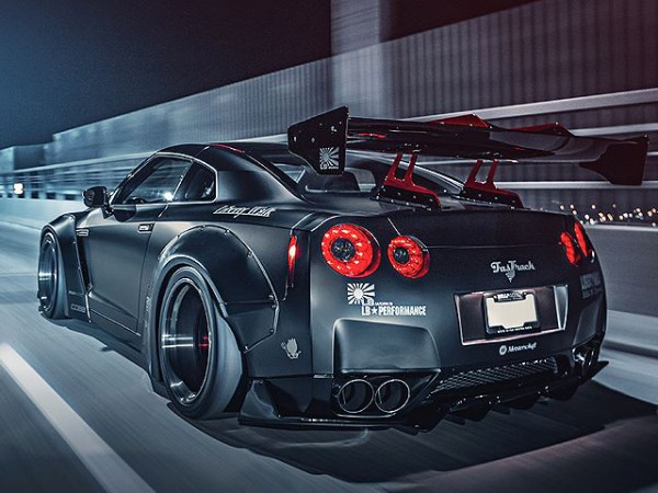 Nissan GTR R35 With Liberty Walk Body Kit rear three quarters