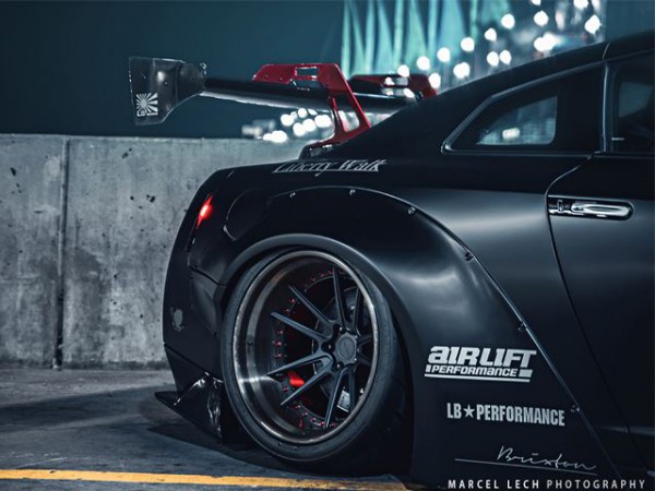 Nissan GTR R35 With Liberty Walk Body Kit rear wheel close up