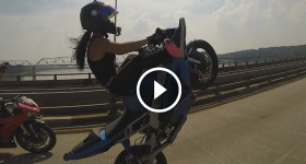 Motorcycle Stunts Beautiful GIRL Riding Wheelies Long Highway Wheelie Ride Of The Century ROC 2015