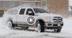 F250 on 28s breaks a rim while burning out in the ice.. SalinasPhotography