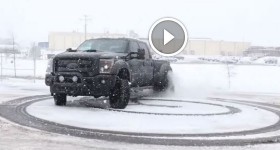 Ford F450 Black Ops Dually Doing Donuts In The Snow