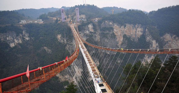 Highest Glass-Bottom Bridge Under Construction in China - big