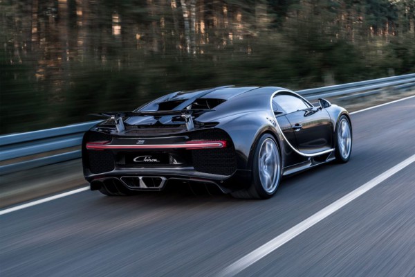 Bugatti Chiron rear three quarters in motion