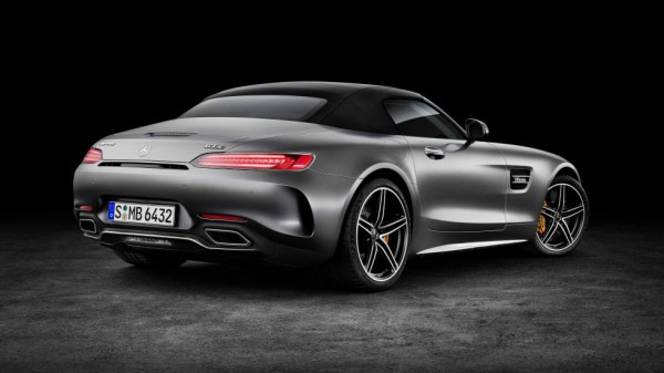 Mercedes AMG GT C Roadster rear three quarters roof top on