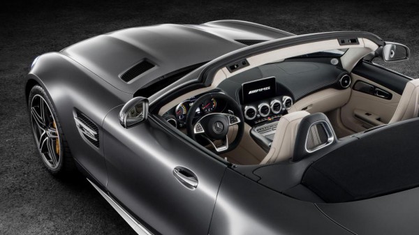Mercedes AMG GT C Roadster rear three quarters top view