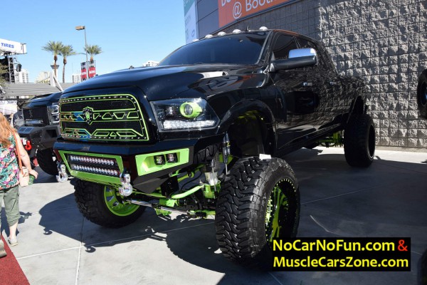 custom-black-pickup-truck-dual-cab-at-sema-2016-front-three-quarters